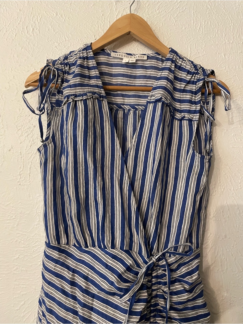 Veronica Beard Teagan Striped Wrap Midi Dress Blue White Size 2 - Picture 6 of 11